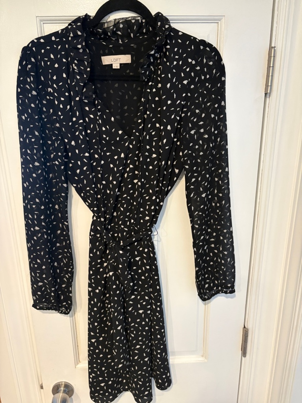 LOFT Black Dress with White Abstract Dot Print